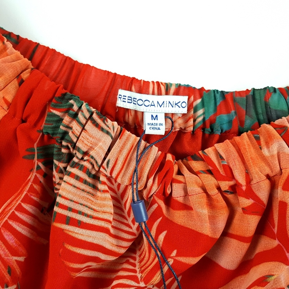 NWT REBECCA MINKOFF Faith Lipstick Print Tropical Palm Off Shoulder Ruffle - Picture 3 of 8